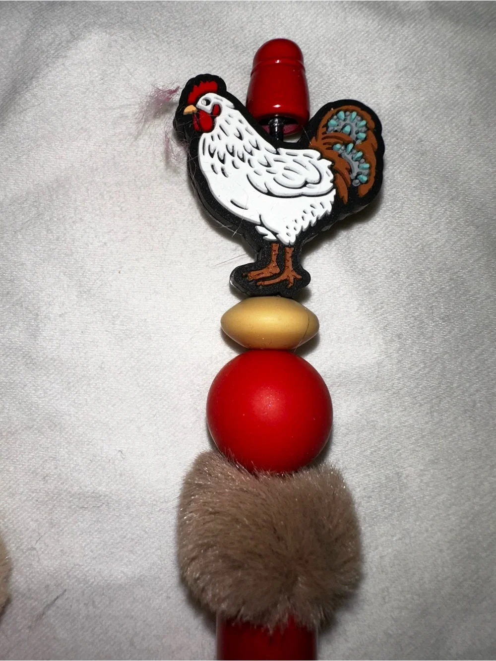 Red Novelty Chicken Bead Top Pens - Set of 2